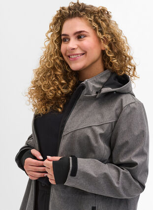Softshell jacket with detachable hood, Medium Grey Melange, Model image number 2