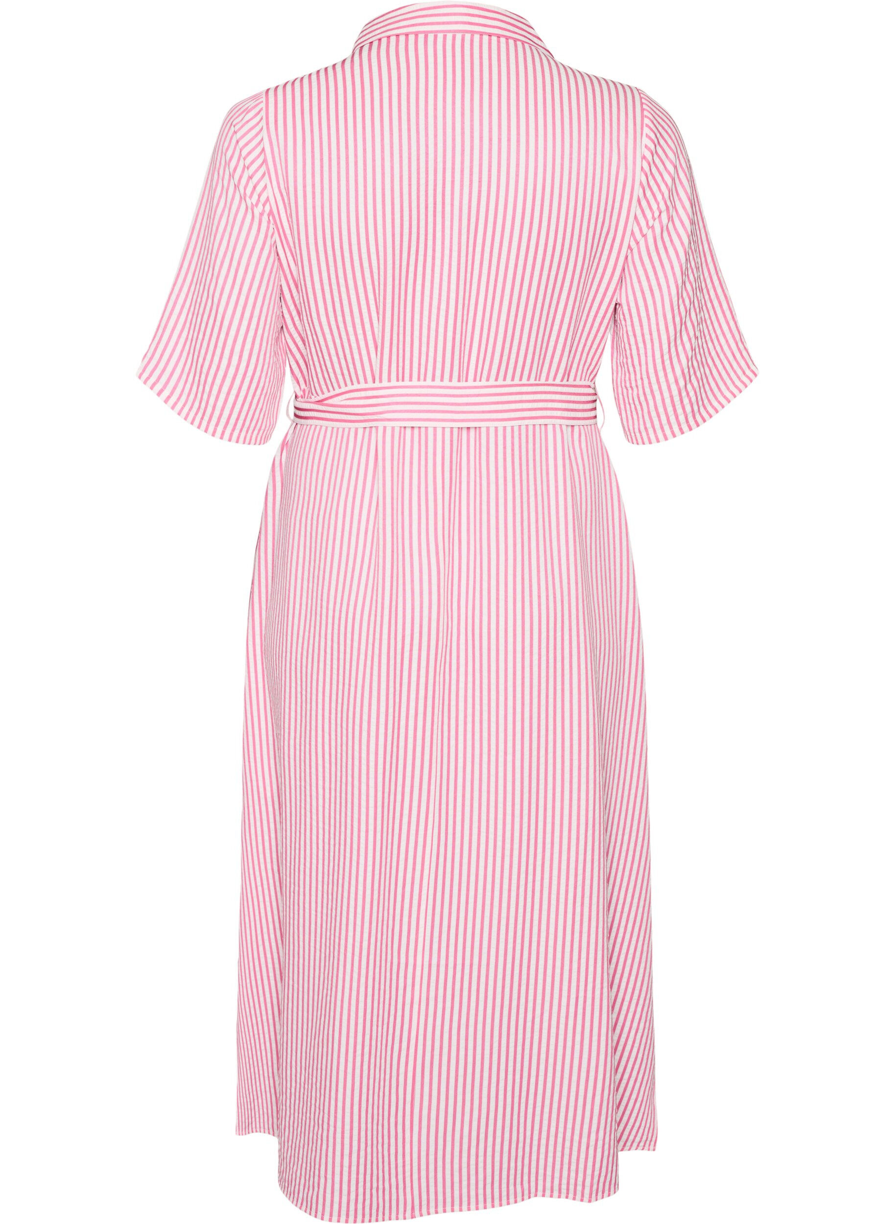 ZizzifashionAnkle-length shirt dress with tie belt and stripes, Pink, Packshot image number 1