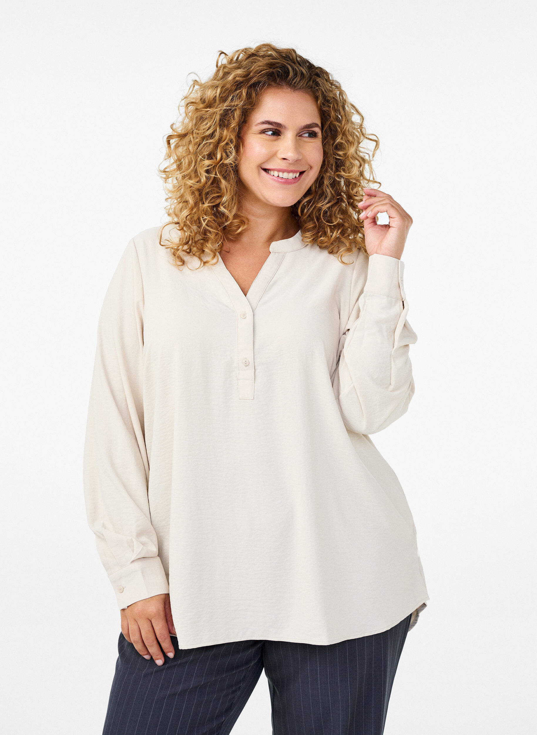 Zizzifashion FLASH - Shirt blouse with long sleeves, Beige, Model image number 0