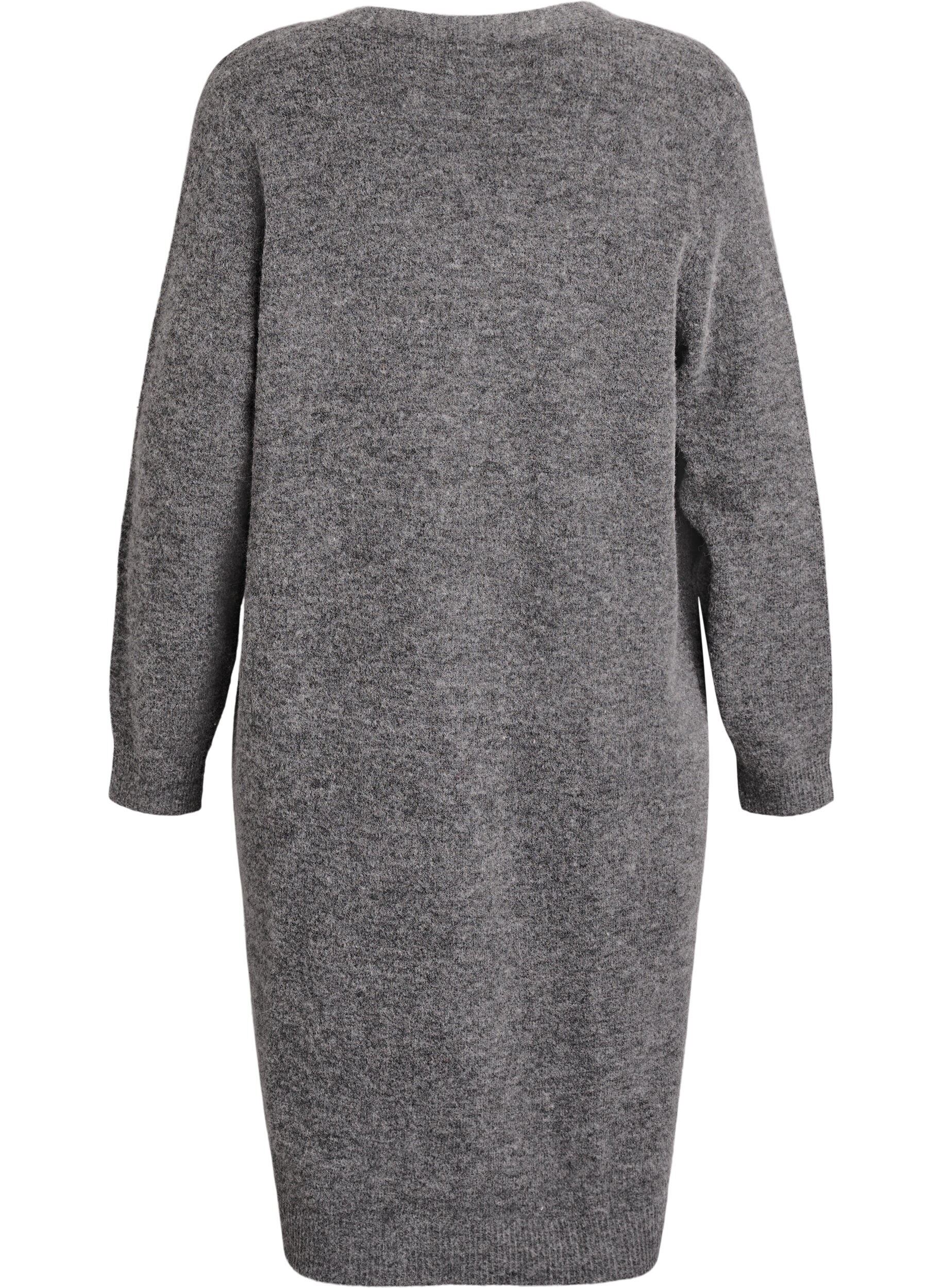 Zizzifashion Long knit cardigan with wool and alpaca, Dark Grey, Packshot image number 1