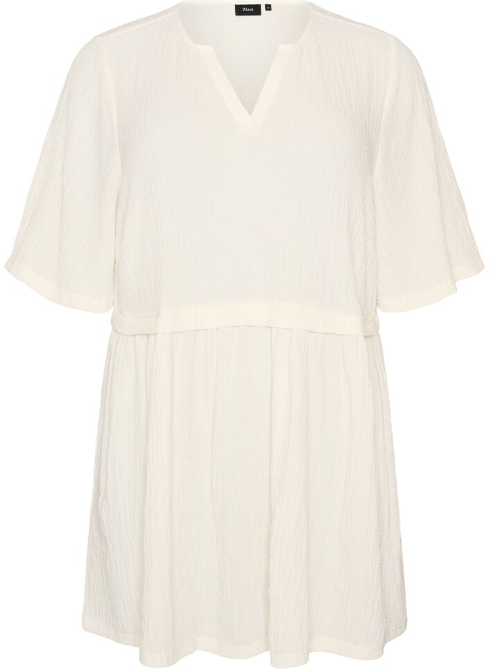 Tunic with crinkled texture and 1/2 sleeves, Vanilla, Packshot image number 0