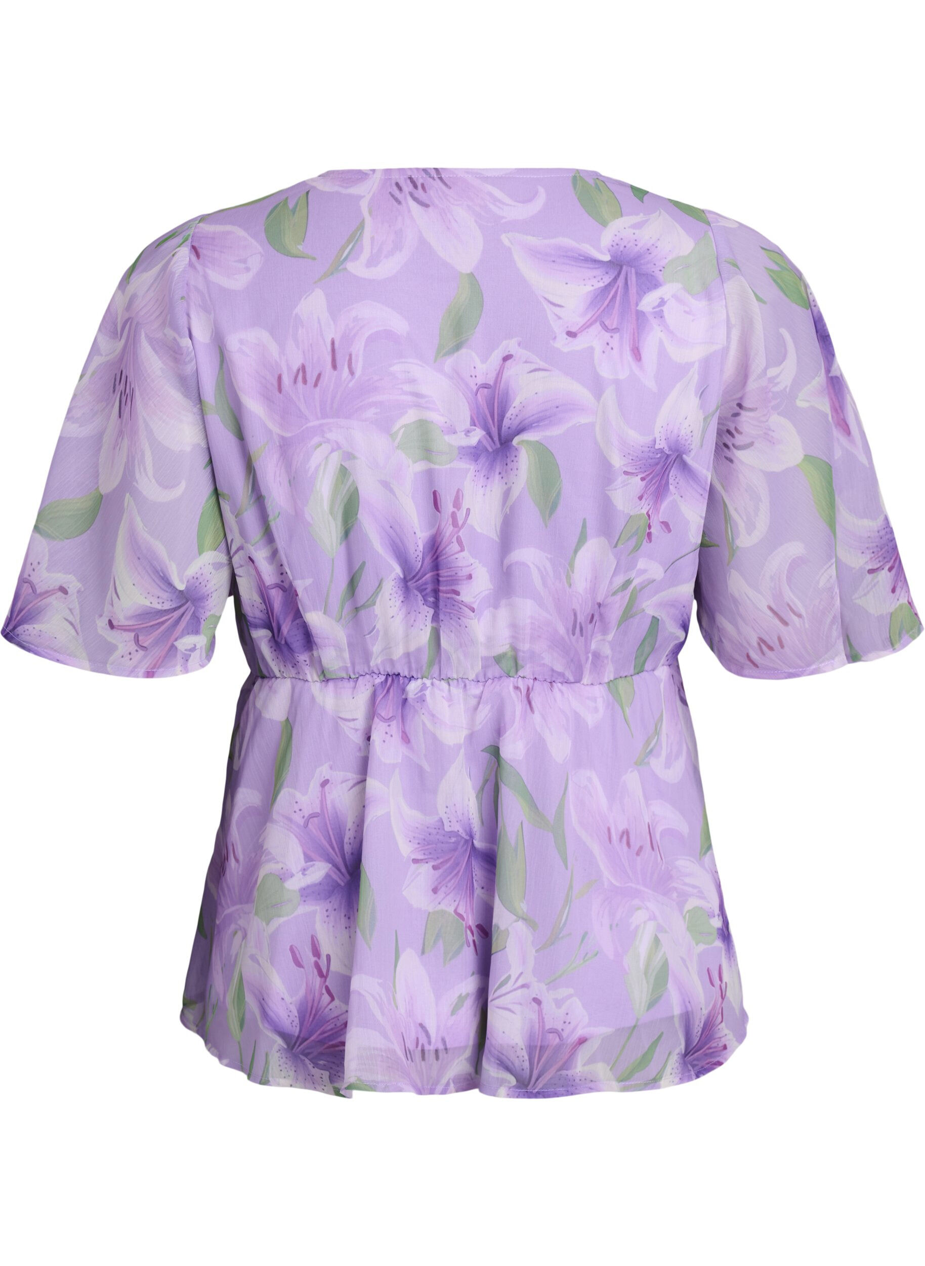 ZizzifashionFloral chiffon blouse with short sleeves, Purple, Packshot image number 1