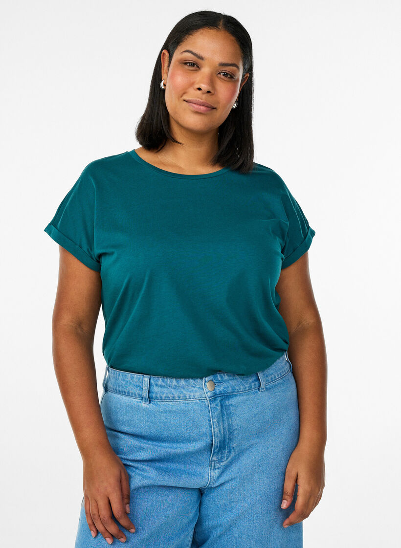 Short-sleeved t-shirt in a cotton blend, Green, Model image number 0