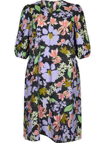 Floral viscose midi dress with 3/4 sleeves