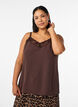 Cami top with a V-neck and lace trim, Brown, Model image number 0