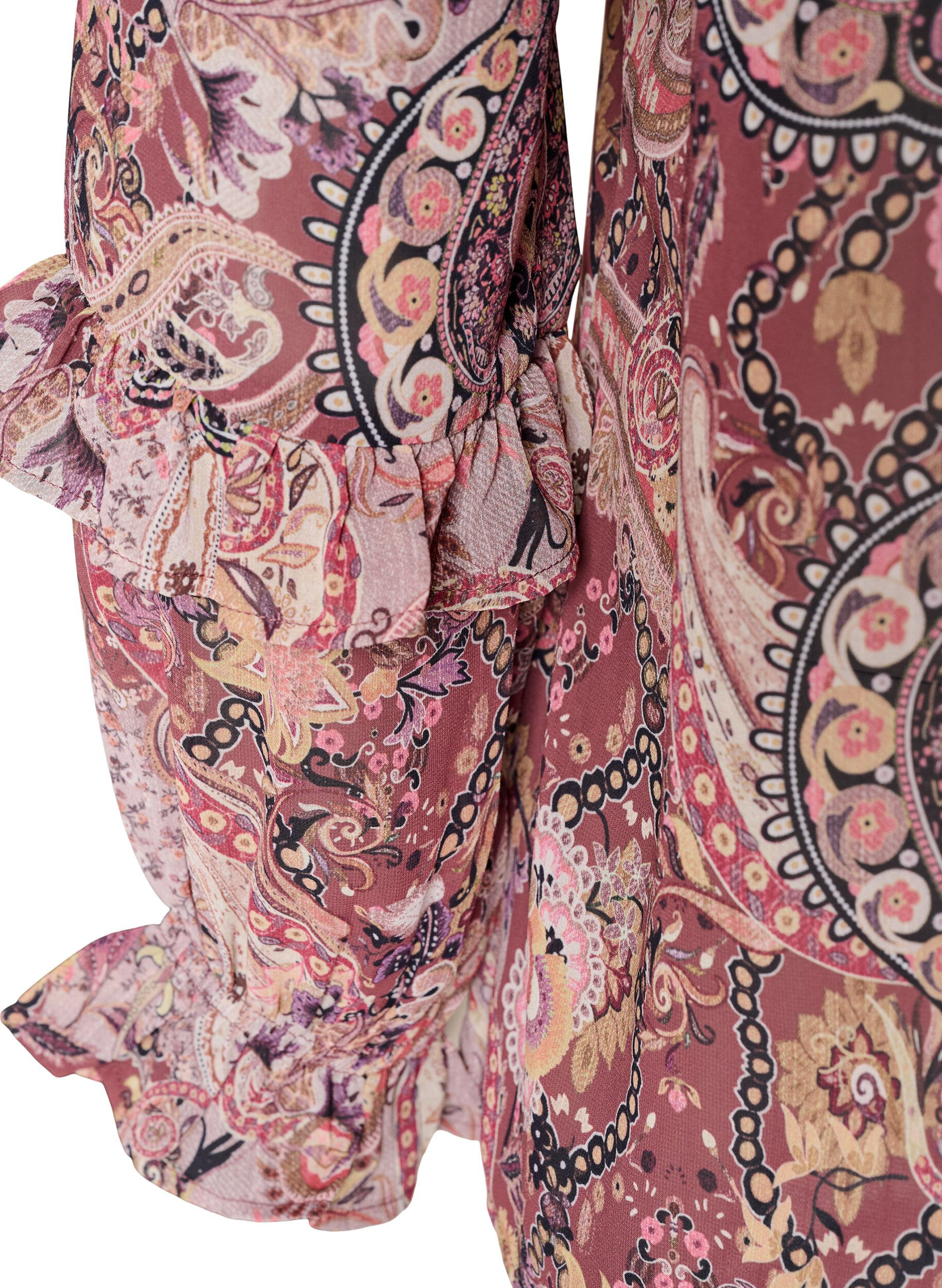 ZizzifashionBlouse with paisley print and ruffle details, Purple, Packshot image number 3