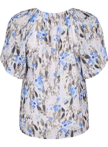 Short-sleeved printed blouse, Blue Flower AOP, Packshot image number 1