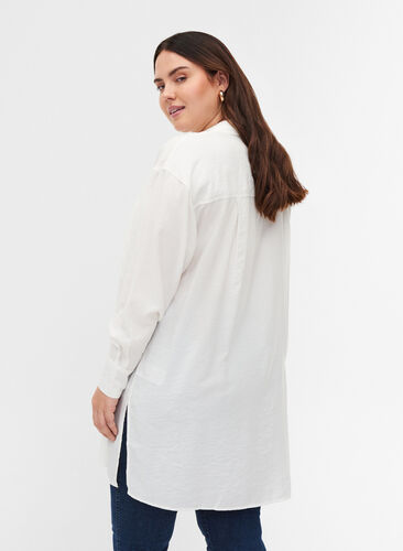 Long viscose shirt with pockets and slits, White, Model image number 1