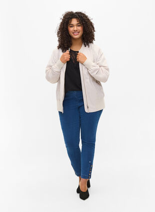 Bomber jacket with pockets and ribbed fabric, Pumice Stone, Model image number 2