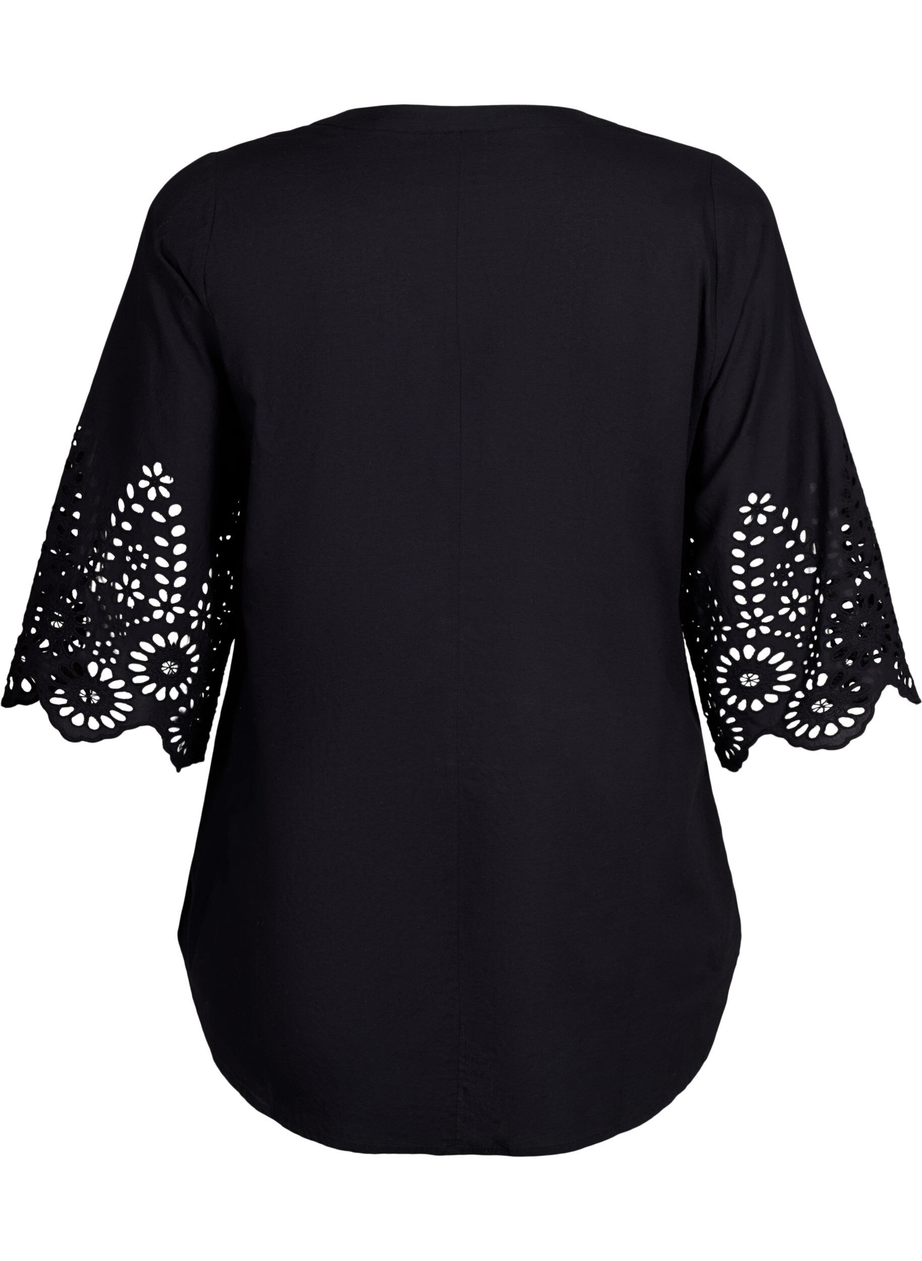 Zizzifashion Shirt blouse with broderie anglaise and 3/4 sleeves, Black, Packshot image number 1