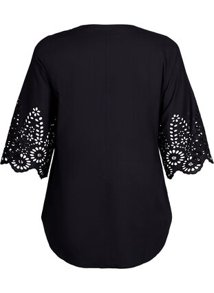 Shirt blouse with broderie anglaise and 3/4 sleeves, Black, Packshot image number 1
