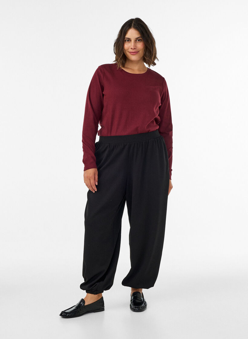 High-waisted jersey balloon trousers, Black, Model image number 0