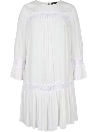 viscose dress with lace detail, Off White, Packshot image number 0