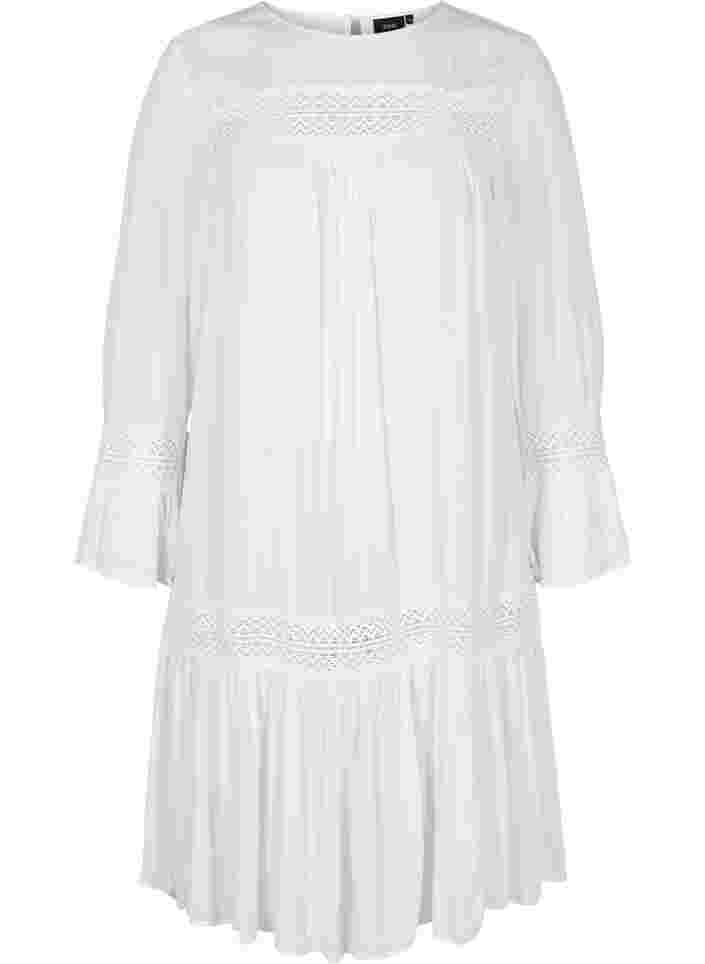 viscose dress with lace detail, Off White, Packshot image number 0