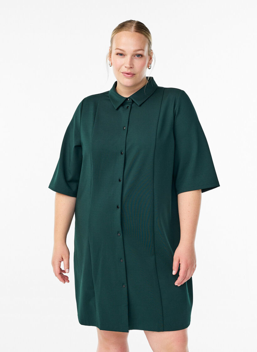 Short shirt dress with 3/4 sleeves, Green, Model image number 0