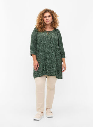 Tunic in viscose with print and 3/4 sleeves, Green AOP, Model image number 2
