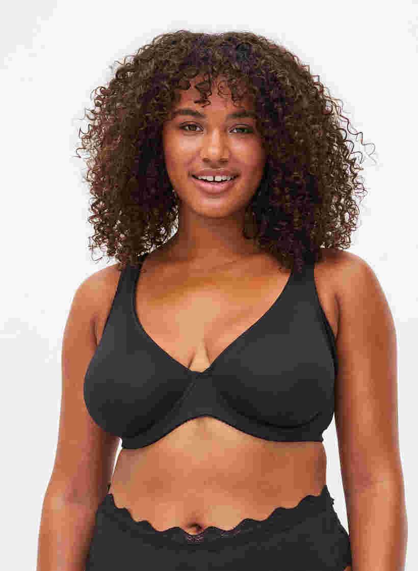 Plain-coloured underwired bra, Black, Model image number 0