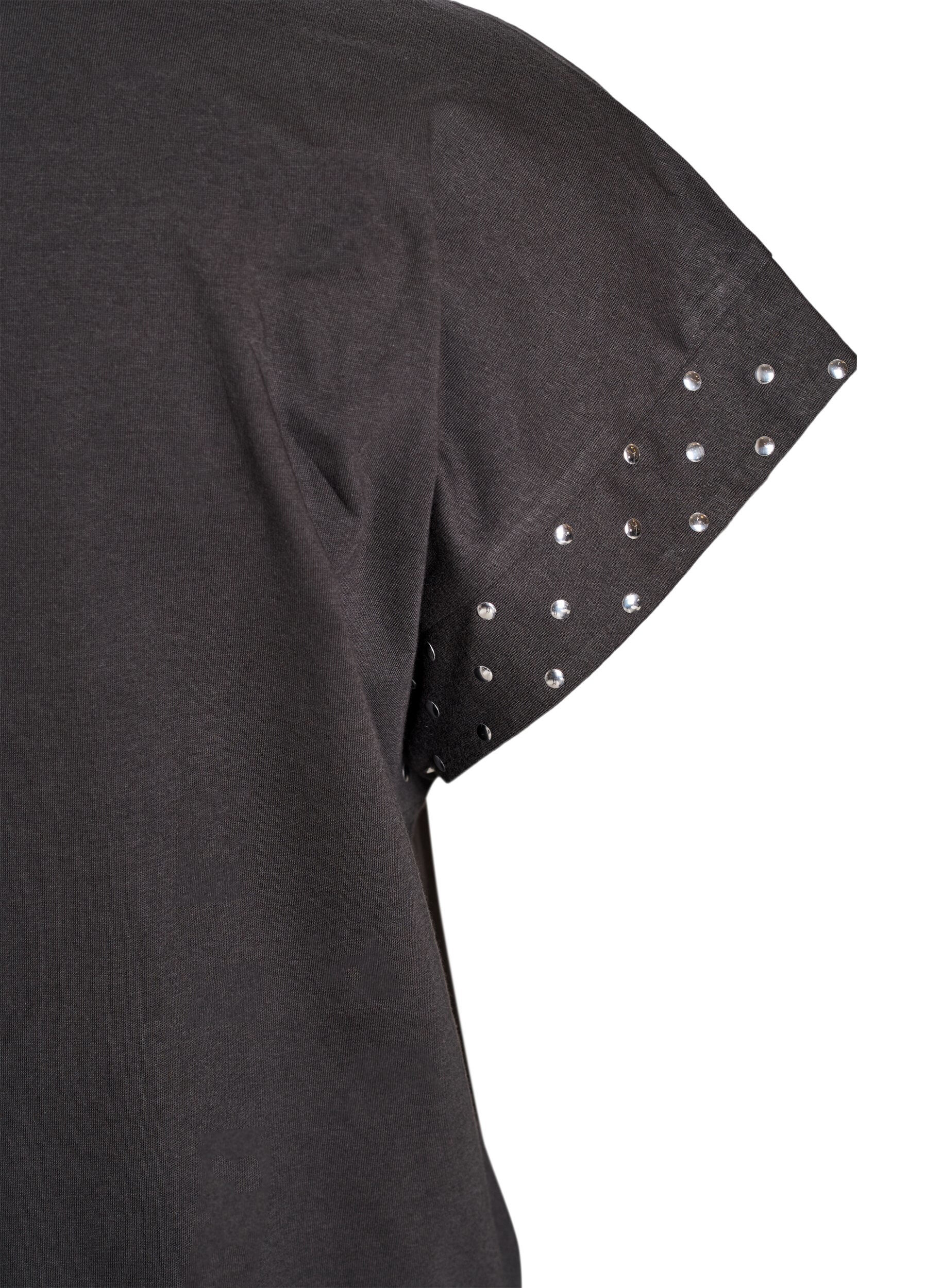 Zizzifashion Organic cotton T-shirt with rivets, Dark Grey, Packshot image number 3