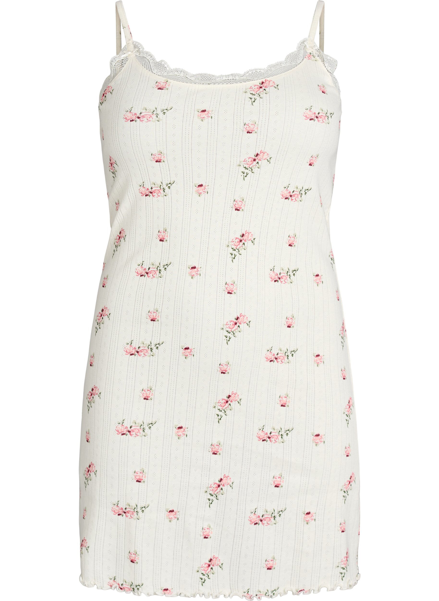 Zizzifashion Nightgown with thin straps and textured pattern, Vanilla, Packshot image number 0