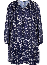 Long-sleeved dress with V-neck and print