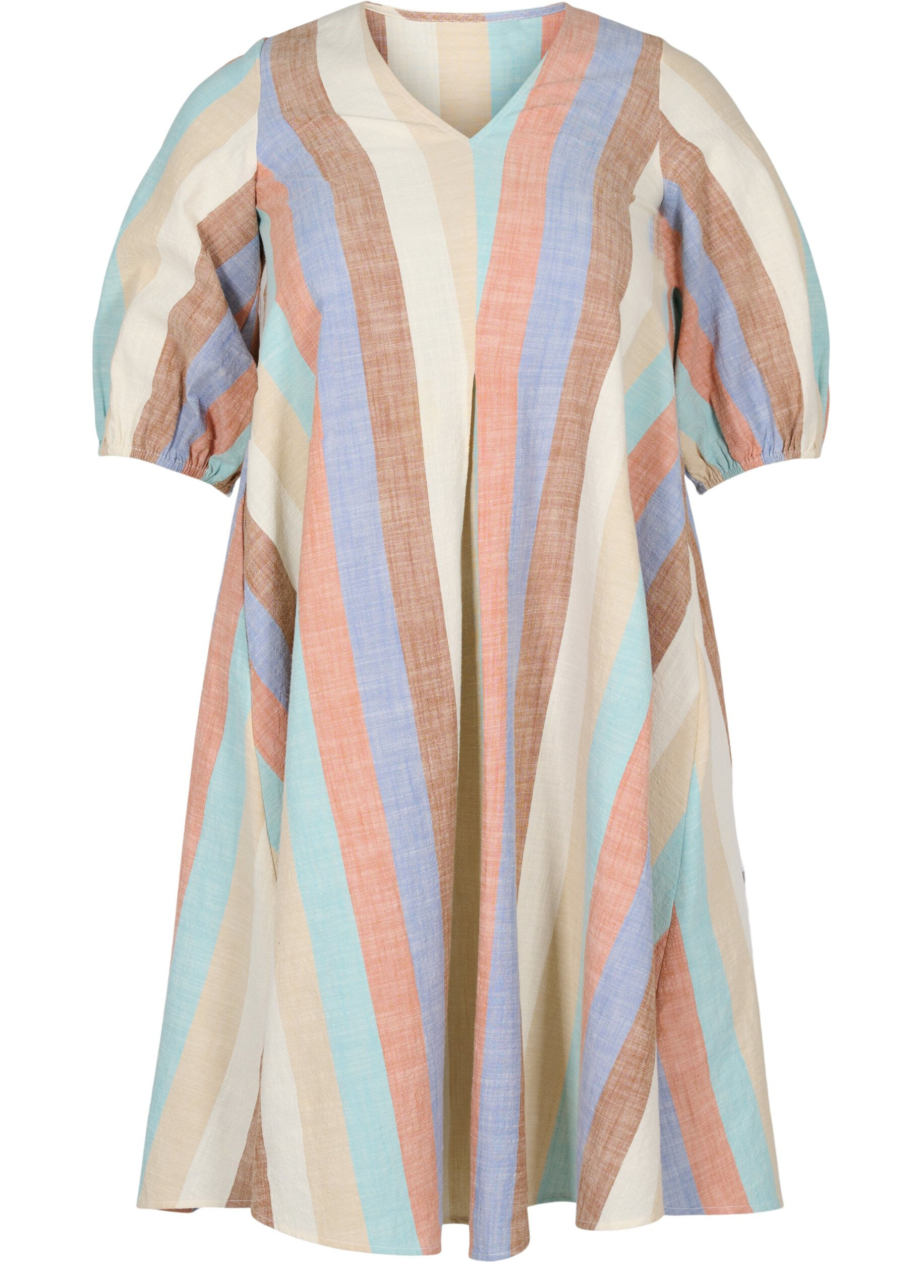 Zizzifashion Striped cotton A shape dress, Multi Stripe, Packshot image number 0