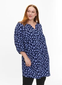 Floral tunic with 3/4 sleeves, M. Blue Flower AOP, Model