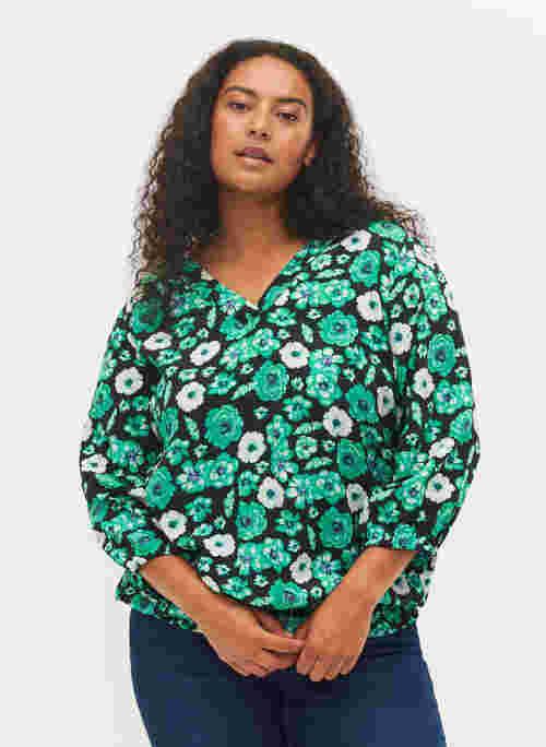 Floral viscose blouse with smocking