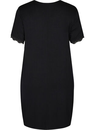 Short-sleeved night dress in viscose, Black, Packshot image number 1