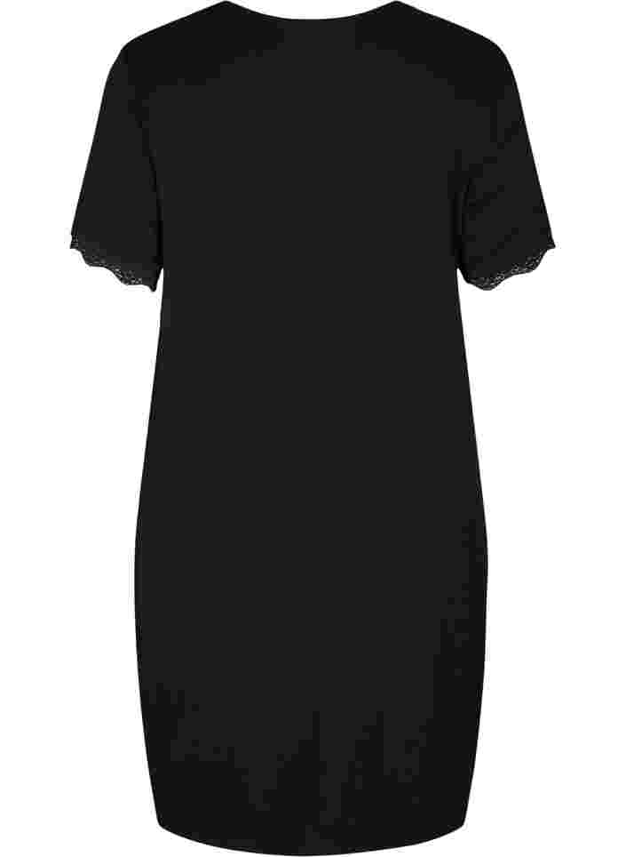 Short-sleeved night dress in viscose, Black, Packshot image number 1