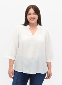 Solid color blouse with 3/4 sleeves, Bright White, Model