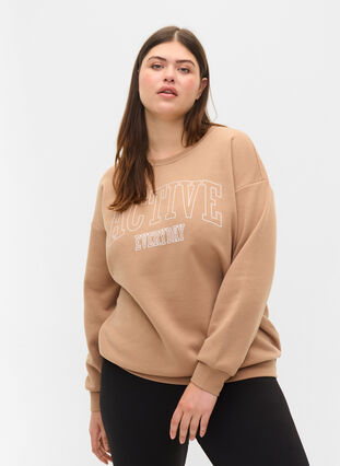 Sweatshirt with sporty print, Tannin, Model image number 0