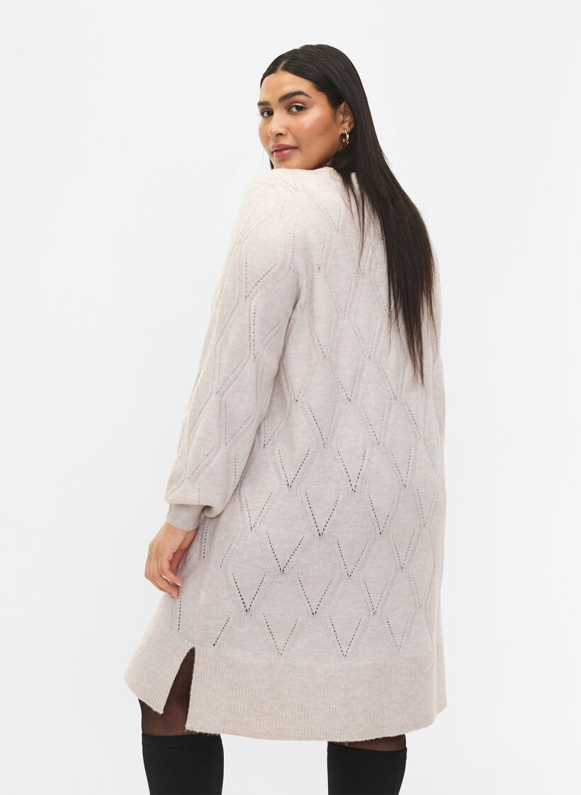 Long-sleeved knit dress with hole pattern, Birch Mel., Model image number 1