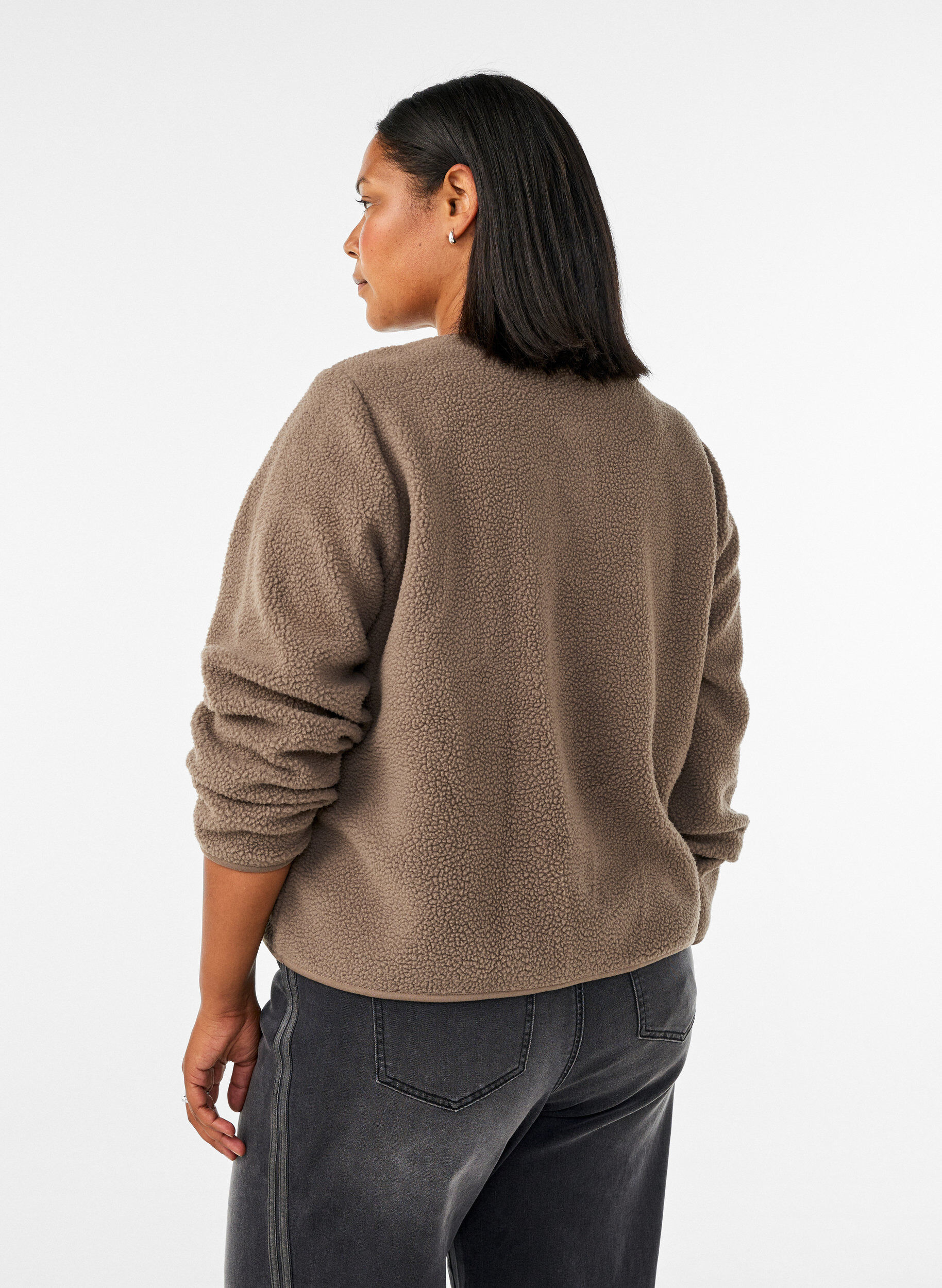 ZizzifashionTeddy jacket with a round neck and buttons, Brown, Model image number 2