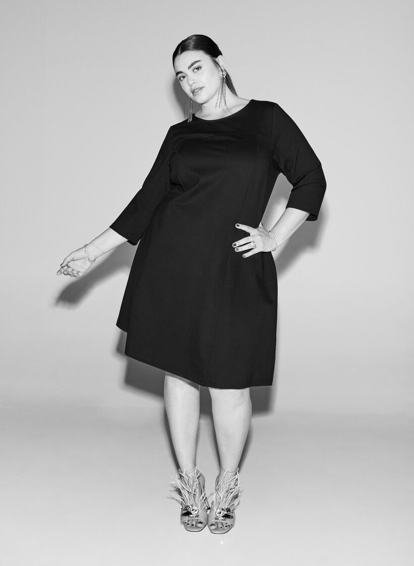 A-shaped dress with 3/4 sleeves, Black, Image image number 0