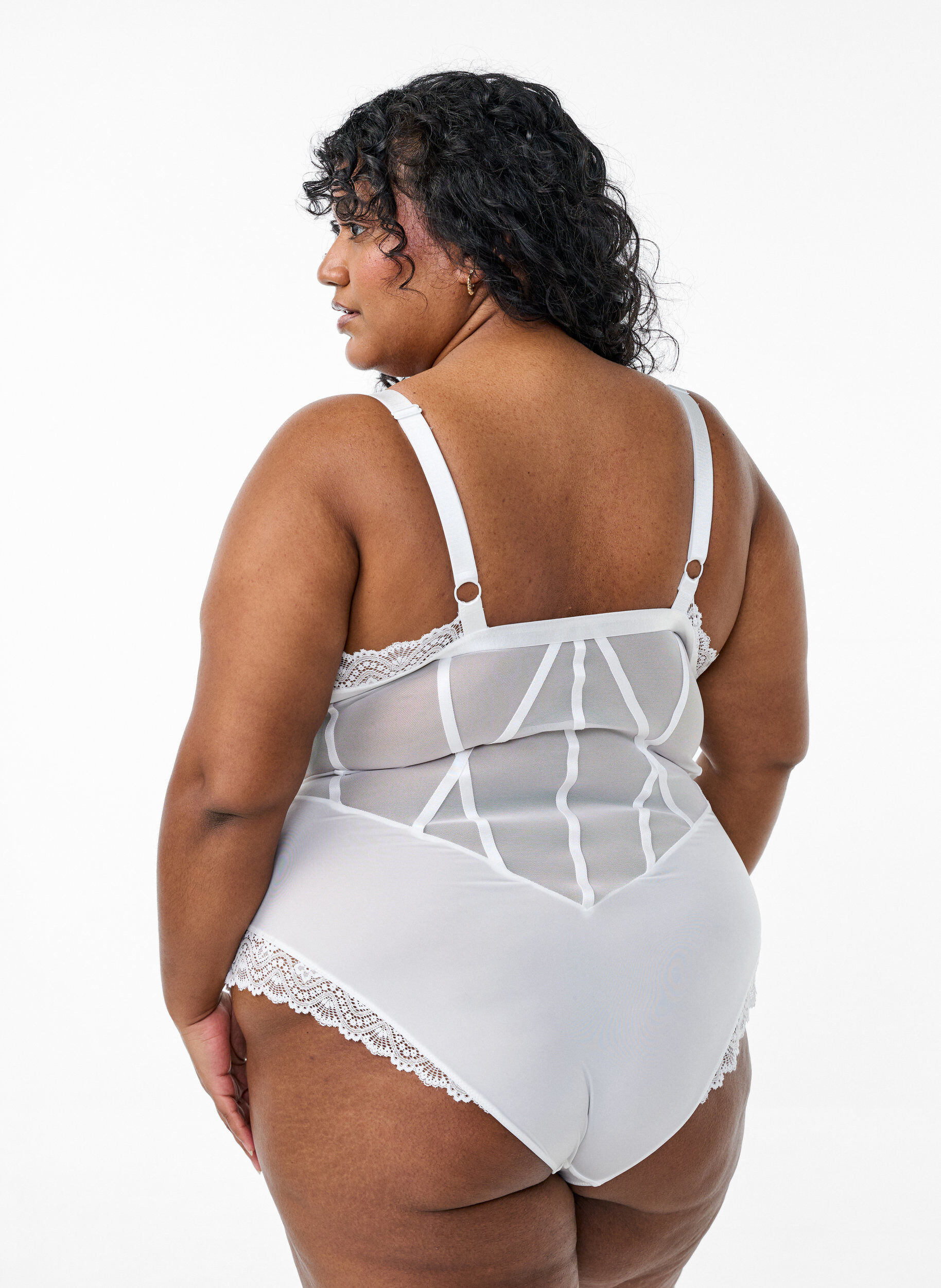 Zizzifashion Bodysuit with lace and string details, White, Model image number 1