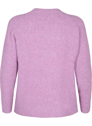 Melange knit sweater with pearl buttons, Purple Mel., Packshot image number 1