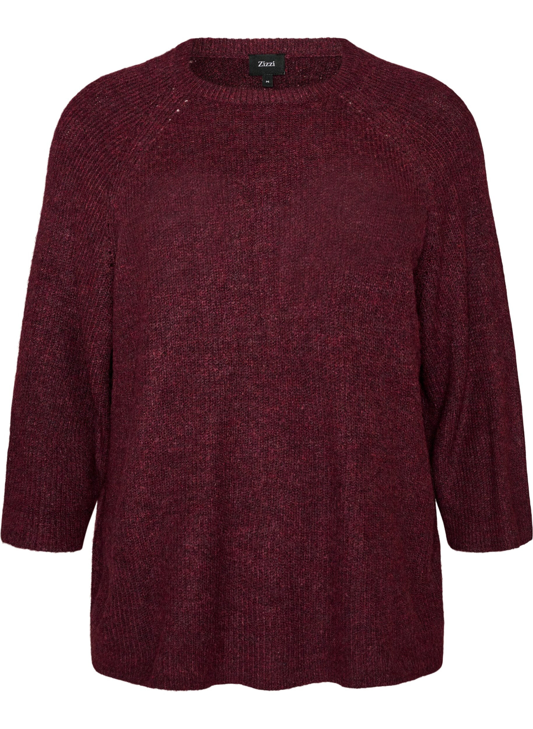 ZizzifashionRibbed jumper with 3/4 sleeves, Red, Packshot image number 0