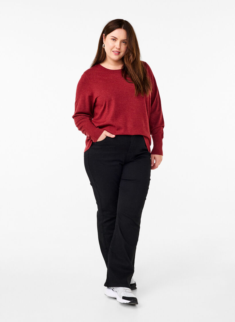 Knitted blouse with a round neck, Red, Model image number 1