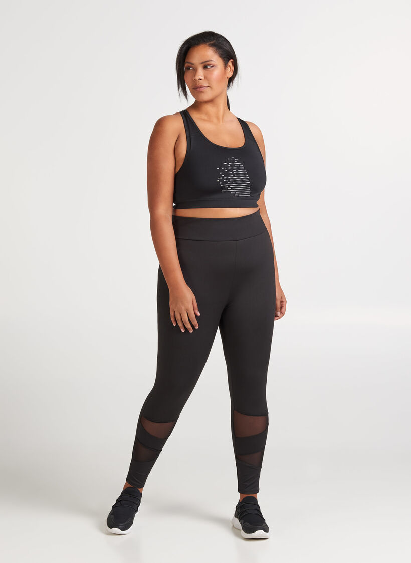 Sports leggings with mesh, Black, Model image number 0
