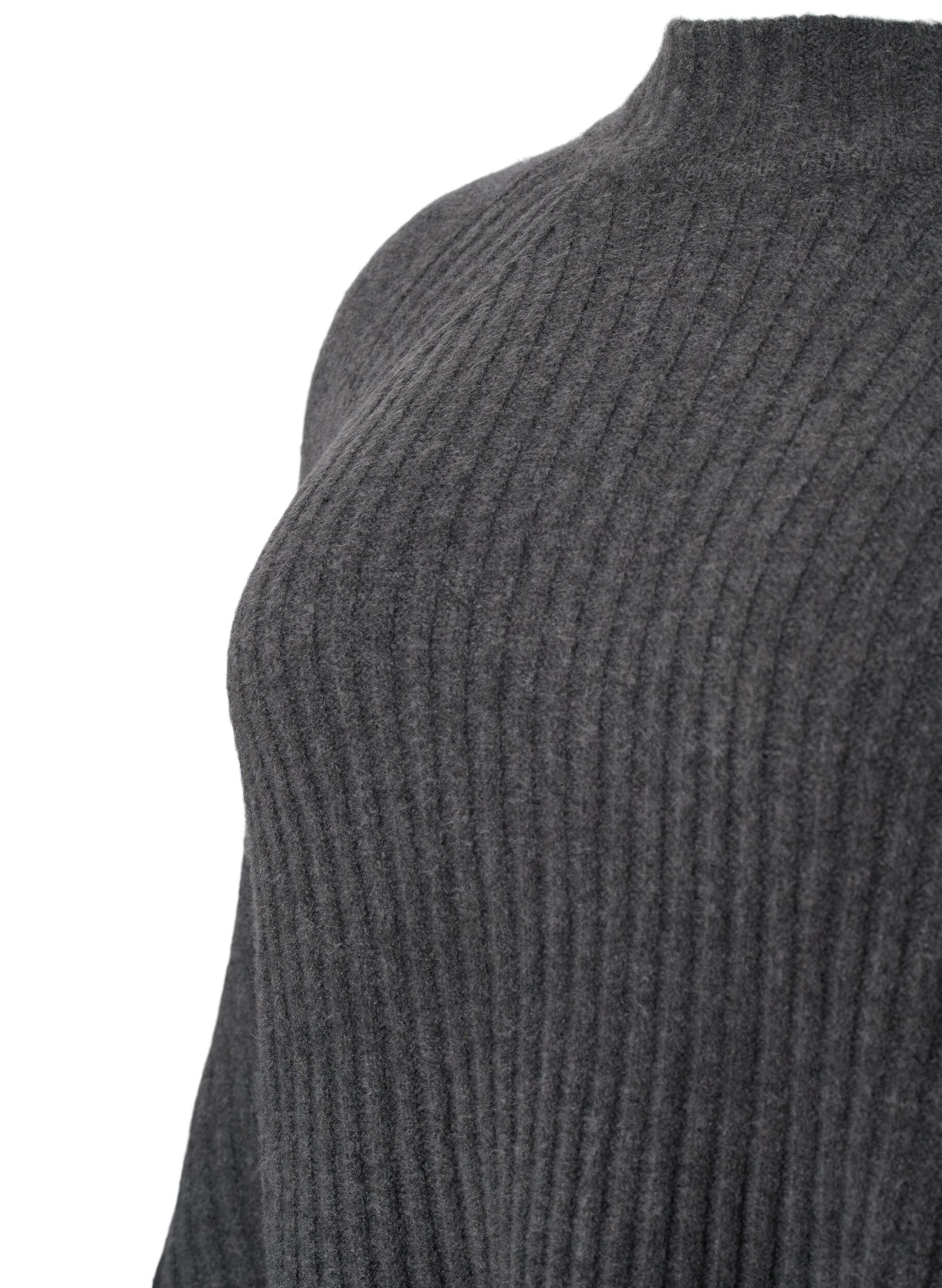 Zizzifashion Turtleneck sweater with ribbed texture, Dark Grey Melange, Packshot image number 3