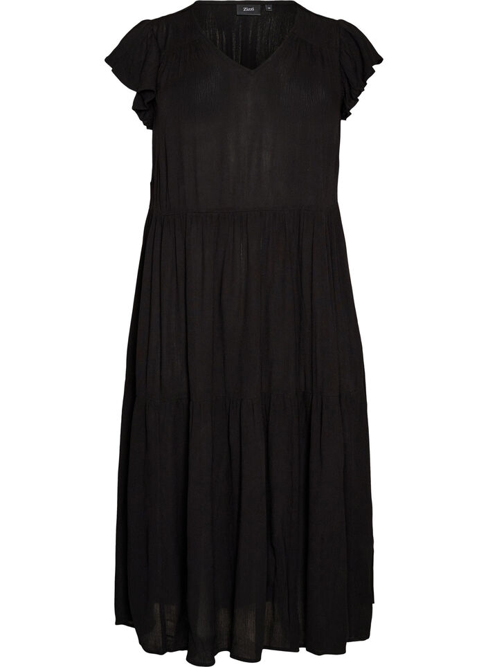 Midi dress in viscose with ruffle sleeves, Black, Packshot image number 0