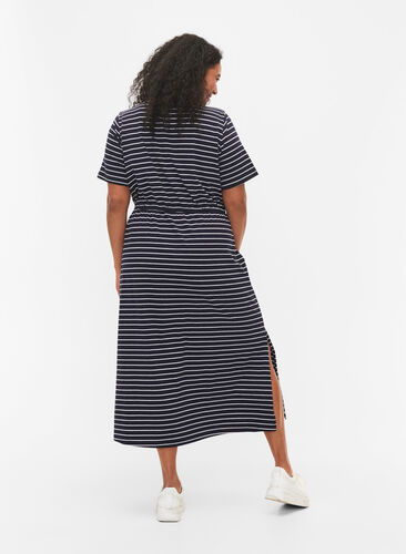 Striped midi dress in cotton with short sleeves, Night Sky Stripe, Model image number 1