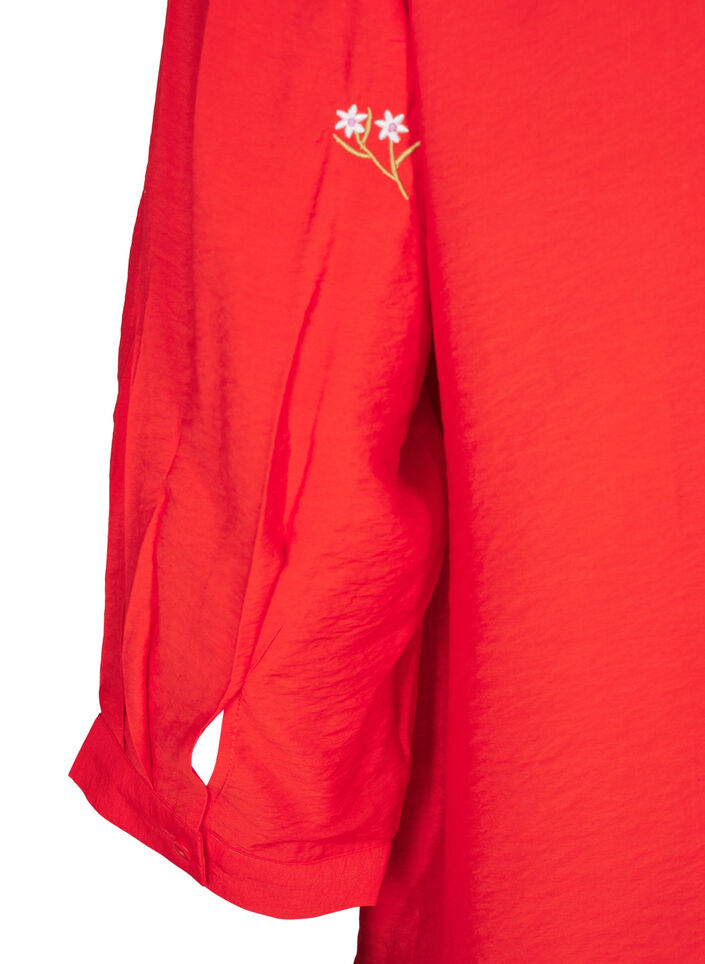 Blouse with 3/4 sleeves and floral embroidery, Flame Scarlet, Packshot image number 3