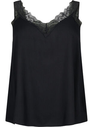 Top with lace in viscose, Black, Packshot image number 0