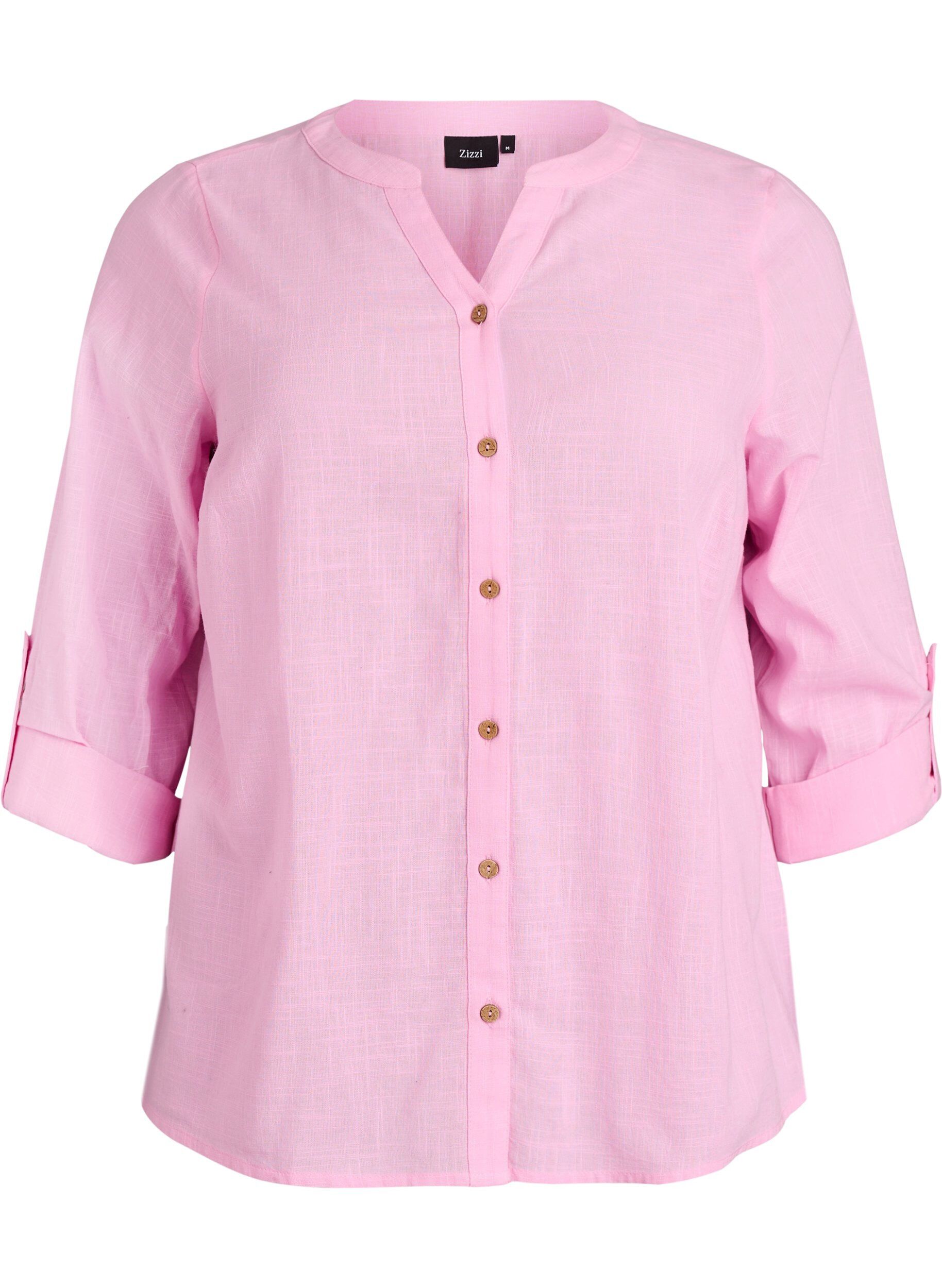 Zizzifashion Cotton shirt blouse with V-neck, Pink, Packshot image number 0