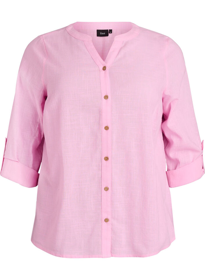 Cotton shirt blouse with V-neck, Pink, Packshot image number 0