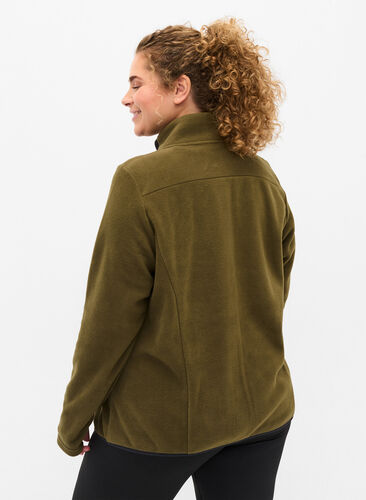High-neck fleece jacket with pockets, Forest Night, Model image number 1