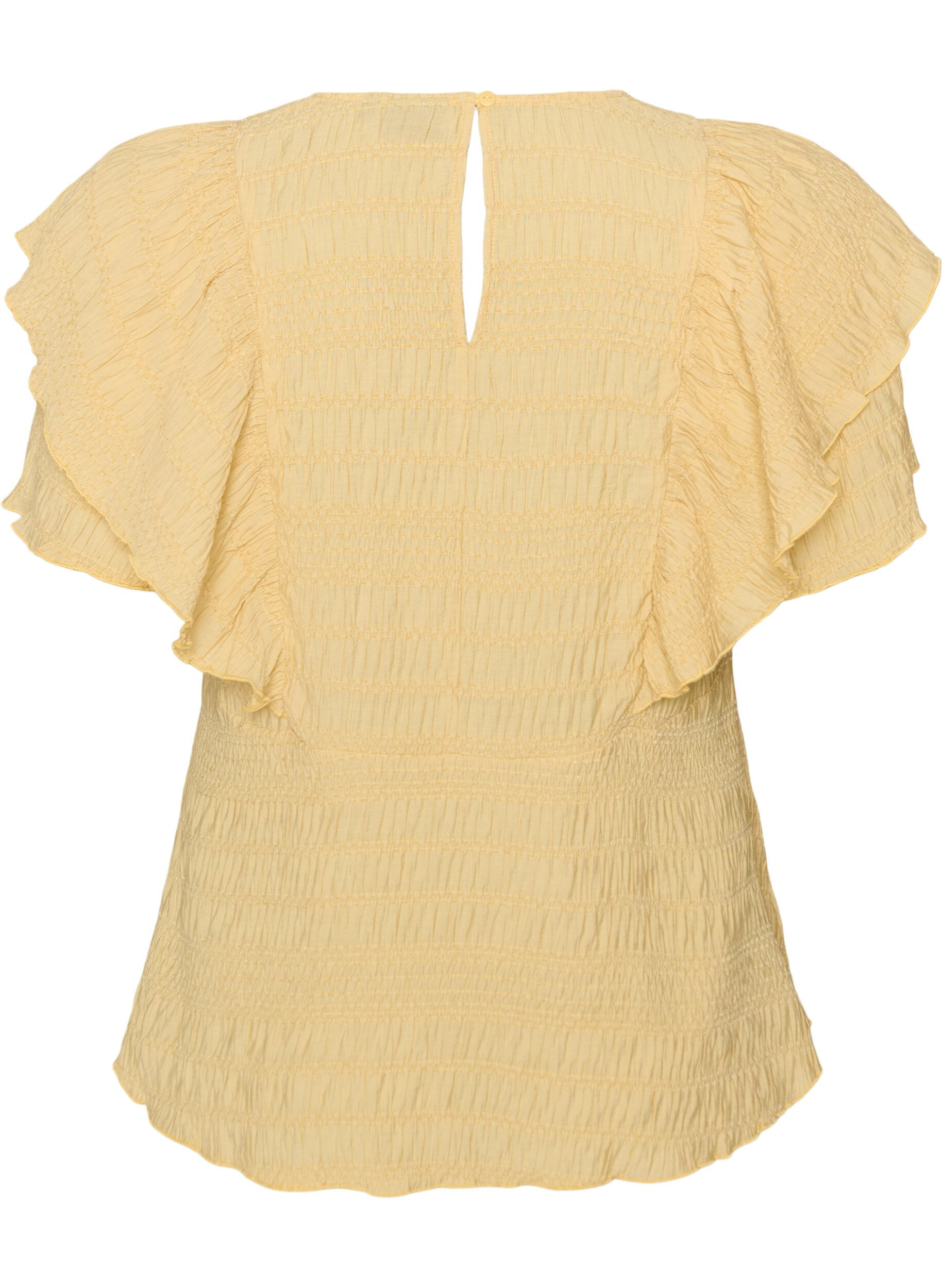 ZizzifashionBlouse with smocked texture and ruffle sleeves, Yellow, Packshot image number 1