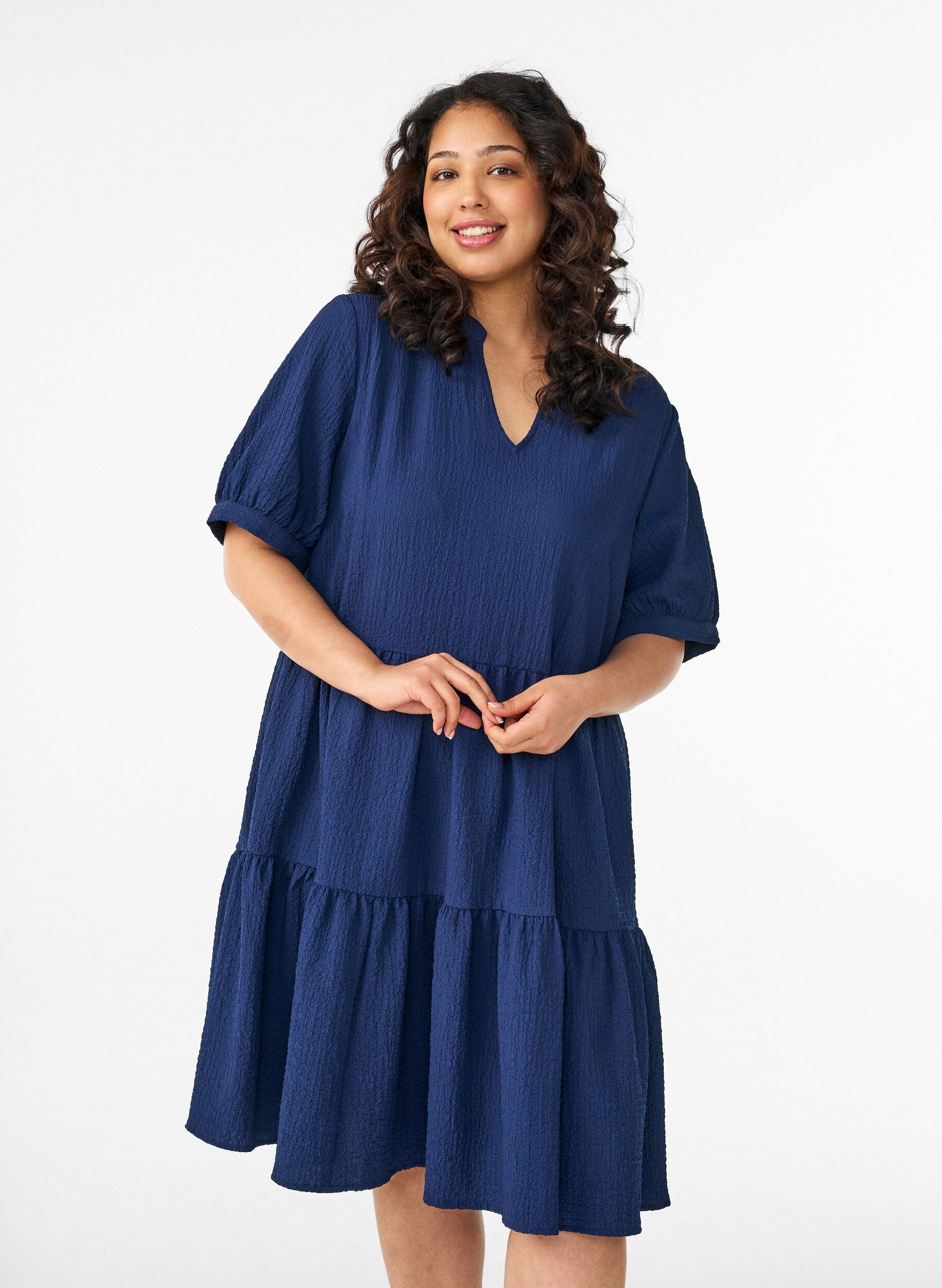 Short A-line dress, Blue, Model