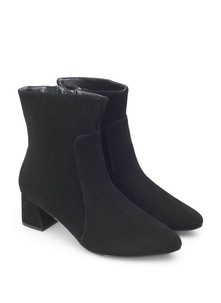 Wide fit - Suede ankle boots with heel, Black, Packshot image number 1